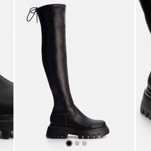 DONATED platform faux leather thigh high boots